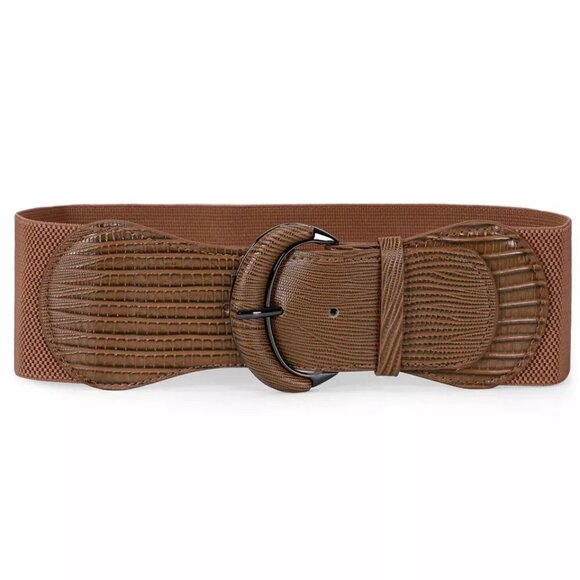 Women Belt Wide Buckle Elastic Stretch Fashion Faux Leather Skinny Waist… - Picture 1 of 11